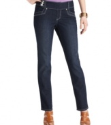 Get a fresh denim look this season: try Style&co.'s unique ankle-length jeans, featuring a tab-front closure and the darkest blue wash!