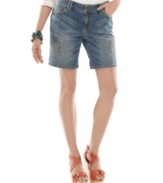 These denim Tommy Hilfiger shorts look like vintage favorites thanks to a Bermuda length and weathered wash. Pair them with anything from cotton tees to silky halter tops!