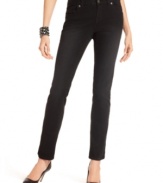 Black petite jeans take the guesswork out of dressing -- they're slimming and chic, with the casual comfort of denim fabric! INC's curvy fit enhances your silhouette with a fabulous fit, too.