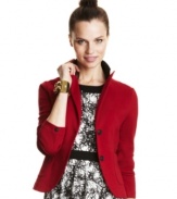 Layer your fave fall styles with Kensie's ponte jacket, accented by on-trend elbow patches!
