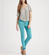 EXCLUSIVELY AT SAKS.COM. Skinny-leg stretch twill pants in a vivid color is one of this season's must-have trends. THE FITMid-riseSkinny-leg fitRise, about 8Inseam, about 34THE DETAILSZip flyButton closureFront slash pocketsBack patch pockets98% cotton/2% spandexMachine washMade in USA of imported fabricModel shown is 5'10 (177cm) wearing US size 4.
