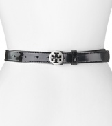Tory Burch cinches statement style with this patent leather belt. Slim and slick, it's a simple way to work the label's polished, uptown look.