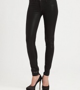 Gleaming, leather-like leggings in a low-rise silhouette. THE FITSkinny fitLow rise, about 7Inseam, about 30THE DETAILSButton closureZip flyFour-pocket style77% cotton/21% polyester/2% spandexMachine washMade in USA of imported fabricModel shown is 5'10 (177cm) wearing US size 4.This style runs true to size. We recommend ordering your usual size for a standard fit. 