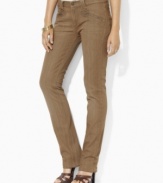 Designed in stretch denim for comfort and a flattering fit, Lauren Jeans Co.'s classic straight-leg jean is distinguished by a rich, earthy hue and chic zip-up pockets.