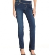 Style&co. gives these dark-wash skinny jeans some extra oomph with the addition of a triple-button tab at the waist. Tuck in a tank and play up the look!