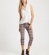 Classic plaid in rail-straight denim, finished with a hint of stretch in a sophisticated crop.THE FITFitted through hips and thighsRise, about 8Inseam, about 26THE DETAILSZip flyFive-pocket style98% cotton/2% elastaneHand washMade in USA of imported fabricModel shown is 5'11 (180cm) wearing US size 4.