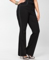 INC's plus size pants get a leg up with sleek faux-leather tuxedo stripes. Perfect for the holiday season or anytime you want to dress up your look.