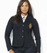 Lauren Ralph Lauren's soft cotton plus size broadcloth shirt is accented with rich heritage details, finished with tie-striped silk at the collar and an embroidered crest at the chest.