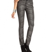 Modernize your denim look in these skinny jeans from Lee Platinum, complete with a figure-flattering fit and a metallic animal-print wash.