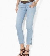 An essential denim jean features a slim, straight leg and zippers at the ankle for a modern look, from Lauren Jeans Co.