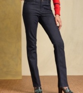 Get the skinniest fit in a sleek, dark wash with these jeans from Tommy Hilfiger.