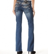 These Miss Me jeans offer head-turning style with embellished pockets and a faded wash. Dress them up with a metallic top, or make them casual with a simple tee.