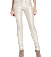 An allover metallic brocade print makes these Else Jeans skinny jeans a hot fall must-have!