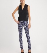 Vibrant printed denim- this season's must-have look- hugs the body in a sleek, sexy fit.THE FITSkinny fitRise, about 8Inseam, about 33THE DETAILSZip flyFive-pocket style43% lycocell/26% cotton/17% rayon/13% polyester/1% spandexMachine washMade in USA of imported fabricModel shown is 5'10 (177cm) wearing US size 4.