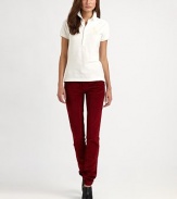 Sleek, slim and stretchy, with a velvety brushed finish and a subtle sheen that takes them beyond the realm of everyday jeans and leggings.Waistband with belt loops and embossed button closureZip flyFive-pocket styling with rivetsBack waist leather patch with beaded logoSlim fit with straight legInseam, about 31Cotton/viscose/elastaneDry cleanImportedSIZE & FITModel shown is 5'10 (177cm) wearing US size 4. 
