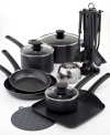 A family favorite! Make meals to feed the masses with this comprehensive set of aluminum crafted cookware that heats quickly, evenly and like a real pro. A nonstick, dishwasher-safe finish welcomes low-fat, hassle-free cooking into your kitchen, while a stocked utensil holder covers all the bases of prep. Lifetime warranty.