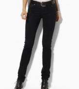 A chic skinny silhouette lends contemporary polish to Lauren Jeans Co.'s classic denim jeans, rendered with a hint of stretch for a flattering fit.