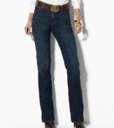 A sleek silhouette that fits straight through the hip and thigh with a slight bootcut leg defines Lauren by Ralph Lauren's classic jean, designed with a hint of stretch for a flattering fit.