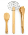 Keep cool with the master craftsmanship of these bamboo tools, which cut heat off where it starts by staying completely cool while prepping, cooking and serving. An asian strainer, tongs and rice paddle introduce convenience to your kitchen with a lightweight build that cleans up quick in the dishwasher and never scratches nonstick surfaces.