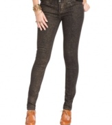 A metallic leopard print adds fierce fashion-forward flair to these Free People skinny jeans -- a chic pick for a cold-weather look!