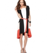 With artful angles and colorblocking, this graphic BCBGMAXAZRIA dress is perfect for a spring look with a downtown edge!