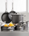 The chef's set - Circulon's bold line of cookware will be an asset to your kitchen no matter what type of cook you are. Heavy-gauge, hard-anodized construction provides outstanding durability and even heating with no hot spots to burn food. With an advanced nonstick coating - proven in lab tests to be #1 for food release, outlasting all other nonsticks - and a unique stainless steel base that makes this cookware dishwasher safe and suitable for all range tops! Limited lifetime warranty.