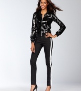 Bold leg stripes makes INC's petite skinny jeans feel fabulously on-trend for the season. Pair with a sequined shell or keep the menswear-inspired look going with a tuxedo blazer.