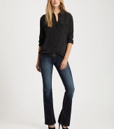 Medium wash classic bootcut fit in stretch cotton denim with light whiskering and fading and back flap pockets for a curvier silhouette.THE FITEasy fit through hips and thighs Slight flare from knee to hem Rise, about 8 Inseam, about 32 THE DETAILSWide waistband with two-button closure Zip fly Five-pocket style Button-flap back pockets Cotton/elastene; machine wash Made in USA