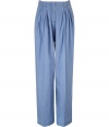 Edgy-cool light blue wide leg pants from See by Chloe - These pleat front pants bring downtown-ready style to refined daywear - High-waisted, pleated front detail, wide leg, back button tab detail - Wear with a form-fitting pullover, A-line wool coat, and lace up platform booties