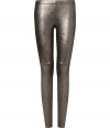 Luxe leather leggings are a trend-favorite must, and Plein Suds super soft metallic version are an exquisitely contemporary way to wear them - Elasticized waistband, seamed knees, raw finished ankles - Pair with oversized chunky knits and fashion-forward wedge sneakers