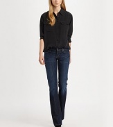 Classic five-pocket bootcut in stretch denim with light fading and whiskers.THE FITFitted through hips and thighs Flares slightly from knee to hem Rise, about 8 Inseam, about 34 THE DETAILSZip fly Five-pocket style Signature stitching on back pockets Minimal distressing Cotton/elastene; machine wash Imported Please note: Distressed pattern may vary.