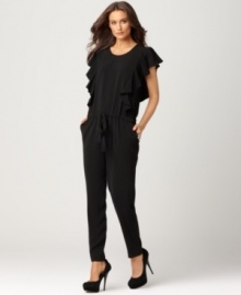 A stylish alternative to a dress, standout at the season's soirees with this DKNYC jumpsuit paired with statement extras!