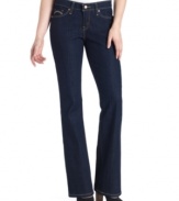 Update your wardrobe in these Levi's bootcut-leg jeans. Featuring a curve-hugging fit and dark, clean wash, they instantly flatter and can be dressed up or down!