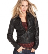 This all-leather bomber jacket by Lucky Brand Jeans is a chic topper for a fashion-forward fall look!