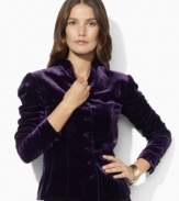 Lauren Ralph Lauren's lustrous velvet jacket is designed with a military-inspired buttoned placket and elegant puffed sleeves.
