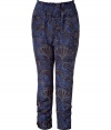 Stylish pants in fine, lyocell and silk blend - Bold, multicolor paisley print in rich shades of blue - Cropped harem silhouette billows gently at hips and tapers through legs - Comfy elasticated waist and two slash pockets at sides - Slim yet relaxed cut, easy and sophisticated - Pair with a simple t-shirt or tank, a boyfriend cardigan and platform pumps or ballet flats