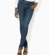A chic skinny silhouette lends contemporary polish to Lauren Jeans Co.'s classic denim jean, rendered with a hint of stretch for a flattering fit.