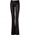 Stylish pants in black leather - by the Parisian status leather designer Jitrois - in the finest, crazy soft glove leather - cool and sexy - light, slightly higher cut - super slim, long, skinny leg, slightly flared - wear this smash alone with a long sleeve shirt, a chiffon tunic or a mother of pearl colored silk blouse - with pumps, booties or sandals