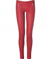 Crafted in an ultra unique type of stretch leather, Juicy Coutures super comfortable red pants guarantee an edge of rockability to your look - Gold-toned front zip detail, hidden side zip, double side seams - Extra form-fitting - Wear with a simple tissue tee and slick pointy-toe pumps