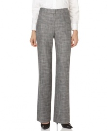 Sleek trousers with the right amount of stretch are office essentials - check out these from Jones New York. Rendered from crosshatch woven fabric, they lend texture to silky blouses or crisp cotton shirts.