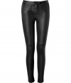 Detailed with tonal suede tuxedo striping, A.L.C.s black leather pants are a contemporary take on this must-have style - Zip fly, tab with hidden hook closure, zippered side slit pockets, quilted top detailing, hidden inside ankle zips - Form-fitting - Wear with an oversized knit top and edgy leather boots