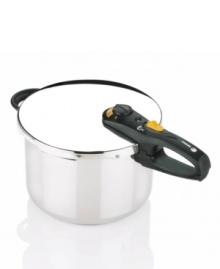 Whether you're a novice cook or gourmet chef, this pot makes pressure cooking fast and simple. Made of high quality stainless steel that provides even heating and fuel efficiency so you get great culinary results. 10-year warranty.