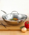 A quick, healthy and flavorful meal the whole family can enjoy, stir fry is simple when you use the proper pan. Shining brilliantly in mirror-finish stainless steel, this sleek pan features gently sloping sides to keep meat, vegetables and sauce contained as you cook. Lifetime warranty.