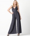 A pleated bodice creates an on-trend fit & flare look with this BCBGeneration wide-leg jumpsuit -- perfect for a glam party ensemble!