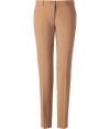 Luxurious pants made ​.​.of fine, camel wool stretch in the new, cropped length - Short waistband with small loops - Narrow legs with creases, especially comfortable thanks to the stretch content - A  figure knockout, yet beautifully elegant and simple - Brilliant for 24/7 - Wear these pants with a blouse and cardigan in the office and in the evening with a chiffon blouse and biker jacket
