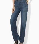 Lauren Jeans Co.'s chic wide-leg pant is finished with a drawstring waist for comfort and style.