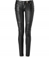 The ultimate investment piece, tough-goes-luxe with these quilt-detailed leather pants from Balmain - Button tab front, belt loops, quilted pockets and waistband, zip pockets at hip, quilted thigh panel, back waistband, and patch pockets, zip cuffs, slim fit - Style with an oversized blazer, a bustier, and platform heels
