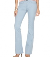 A retro silhouette is given new life with a fresh pastel wash in this Calvin Klein Jeans look. The curve-hugging flared fit instantly elongates your legs, too!