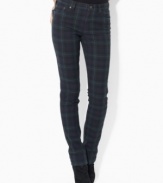 Lauren Jeans Co.'s bold plaid twill pant features a slim, straight leg and a hint of stretch for a versatile modern look.