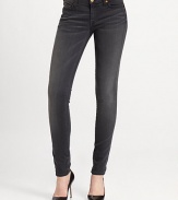 With a comfy rise and slimming bottom, these medium-dark skinnies have goldtone hardware, dark gray threads and subtle fading that gives the illusion of the perfect worn-in pants. THE FITMedium rise, about 8Inseam, about 30THE DETAILSZip flyFive-pocket style98% cotton/2% spandexMachine washMade in USA of imported fabricModel shown is 5'9 (175cm) wearing US size 0.